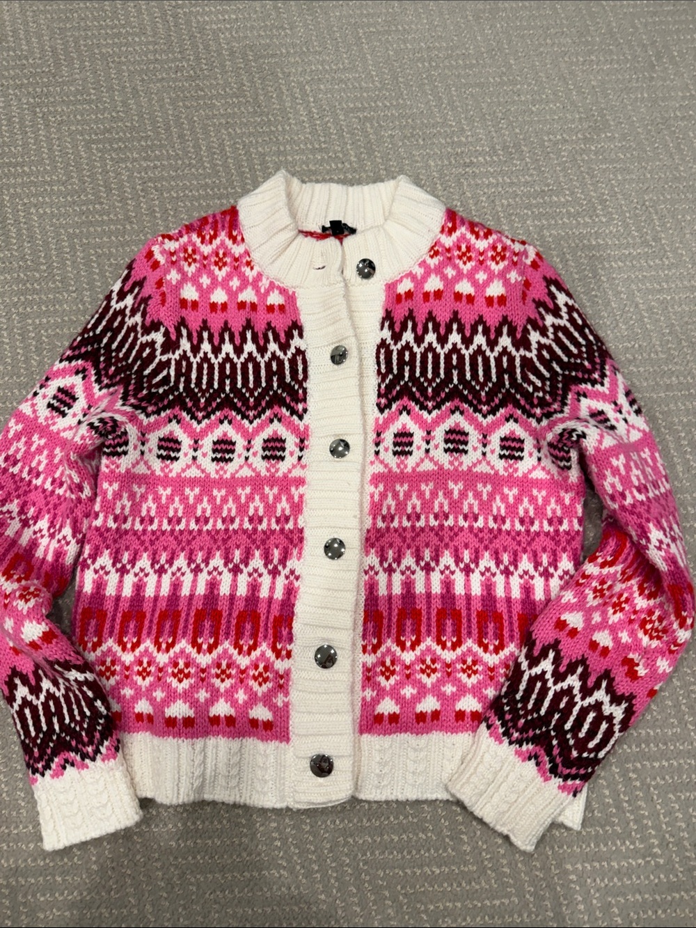 Talbots Pink Fair Isle Button-Up Cardigan